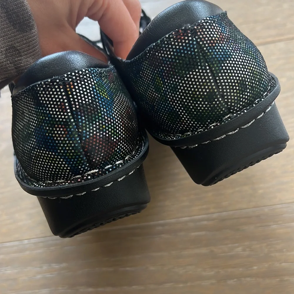 NWT Alegria Bree Multi Dot Floral Black Flats Leather Loafers Clog